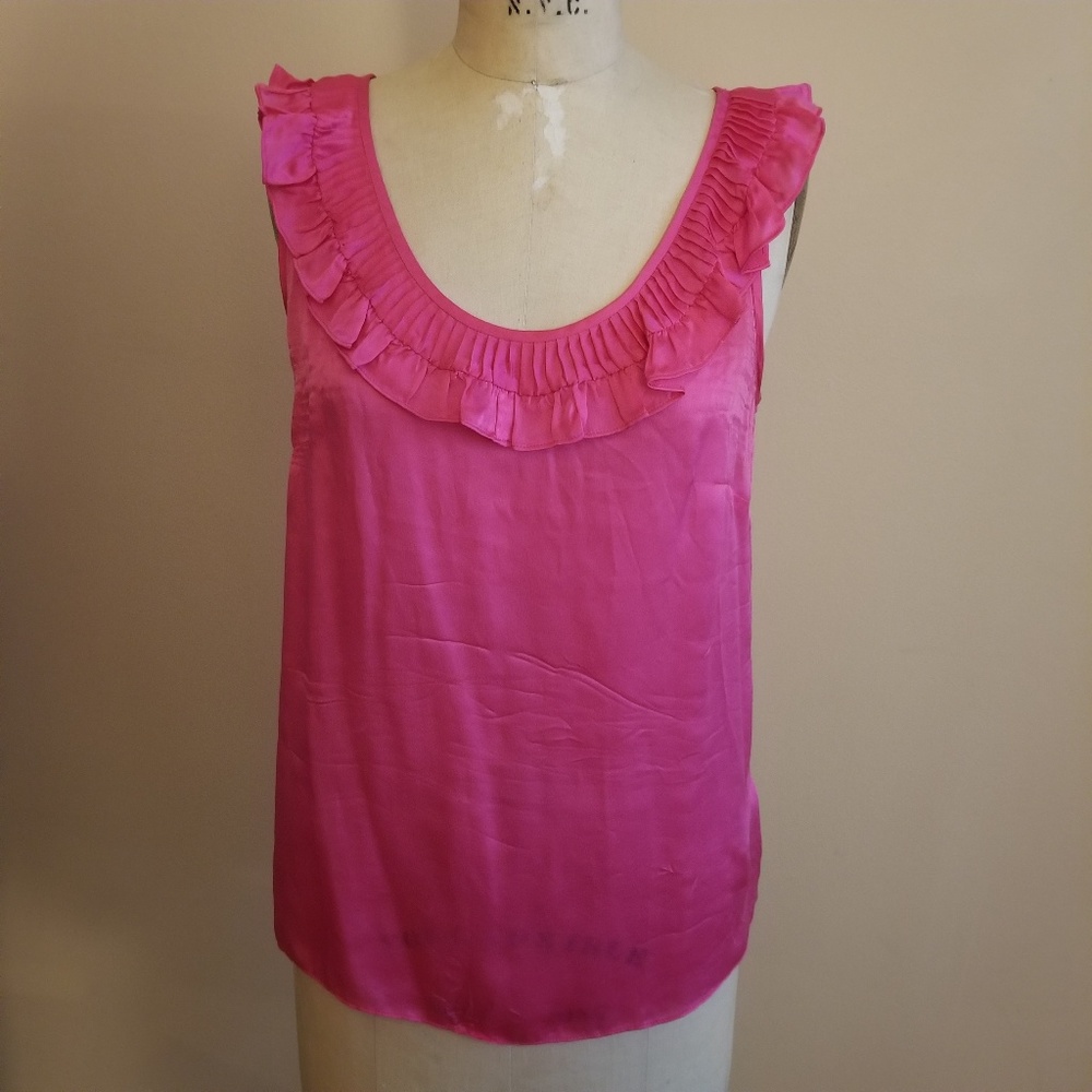 J Crew Fuchsia Silk Ruffle Camisole